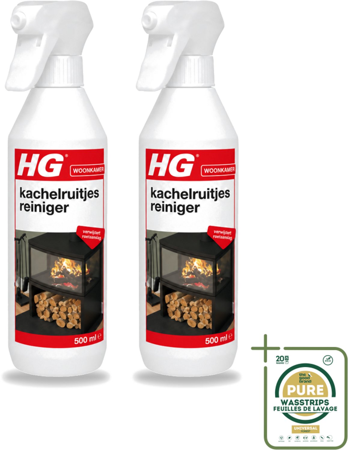 2 x HG - Kachelruitjesreiniger - Verwijdert Roetaanslag - 500 ml - Kachelruiten Reinigen - Roet Verwijderen - Haardvenster Reinigen - Baksteen Reinigen - Kachel Reinigen