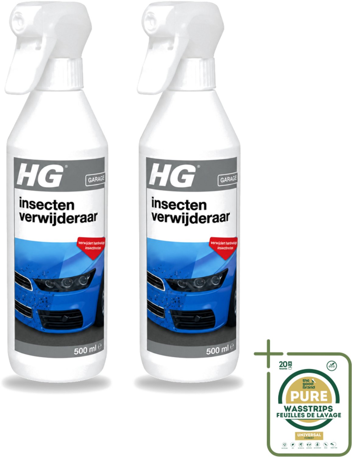 2 x HG - Insectenverwijderaar - Verwijdert Hardnekkige Insectresten - 500 ml - Wasstrips - Insectenverwijderaar Auto - Insectenverwijderaar Motoren - Insectenverwijderaar Helmen - Insectenverwijderaar Scooters - Insectenverwijderaar Bromfiets