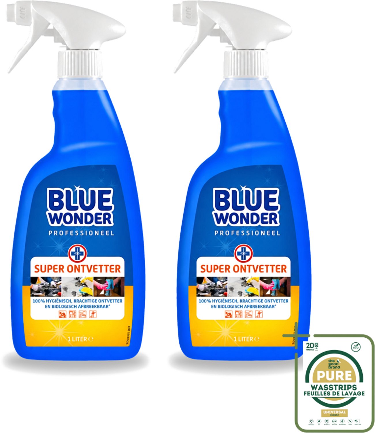 2 x Blue Wonder - Professioneel Superontvetter - Spray - Krachtige Ontvetter - 1 Liter - Ontvettingsmiddel - Superontvetter - Keuken Reinigen - Badkamer Reinigen - Vet Verwijderen