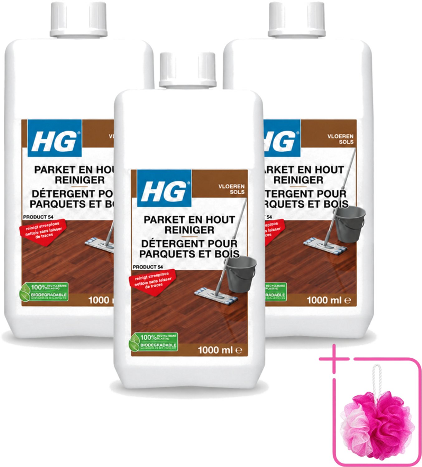 3 x HG - Parket- & Houtreiniger - Frisse Geur - Reinigt Streeploos - 1L - Bulkverpakking - Parket reinigen - Douchemop - Parket reiniger