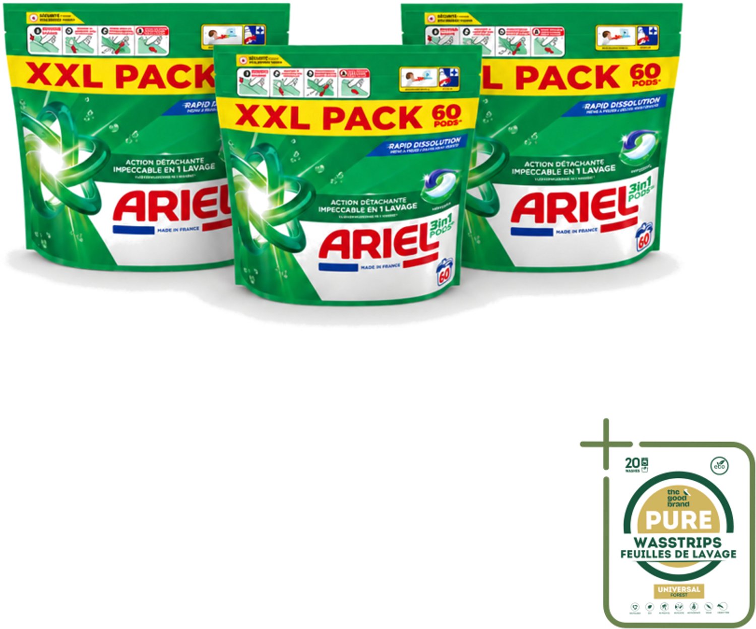 3 x Ariel – Pods 3in1 – Original – 60 wasbeurten - Wasstrips - Ariel 3in1 Pods - Wasmiddel Capsules - Krachtige Vlekverwijdering - Koud Wassen - Wasmiddel Voor Kleding