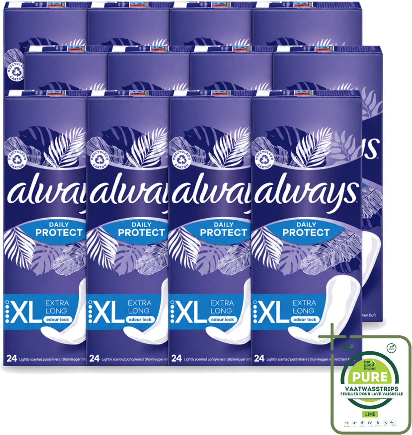 12 x Always – Inlegkruisjes – Extra Long – 24 Inlegkruisjes - Grootverpakking - Inlegkruisjes - Extra Lang - Dagelijkse Bescherming - Fris Gevoel - Absorberende Inlegkruisjes