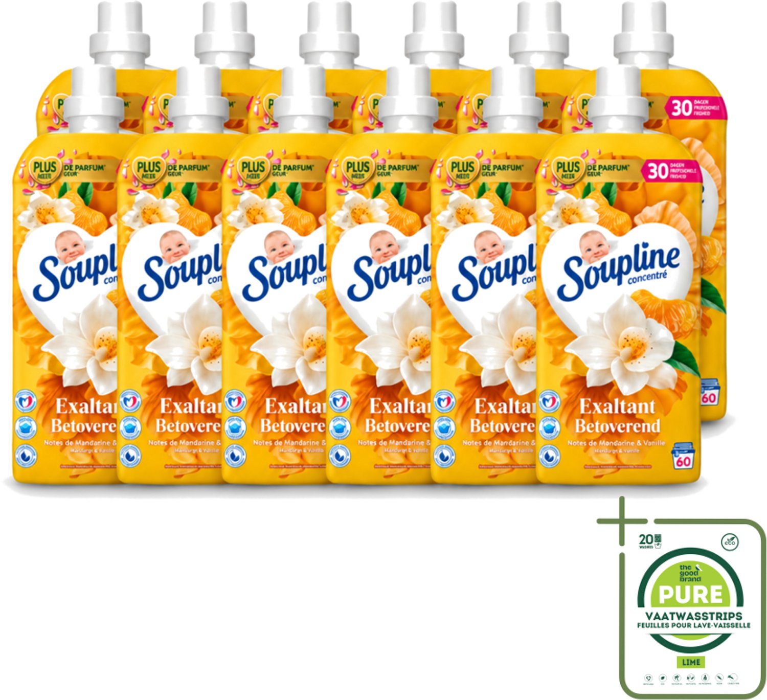 12 x Soupline – Wasverzachter – Betoverend Mandarijn & Vanille – 1,28 L - Grootverpakking - Vaatwasstrips - Wasverzachter - Wasverzachter Mandarijn En Vanille - Wasverzachter Betoverend - Wasverzachter Voor Kleding - Wasverzachter Voor Was