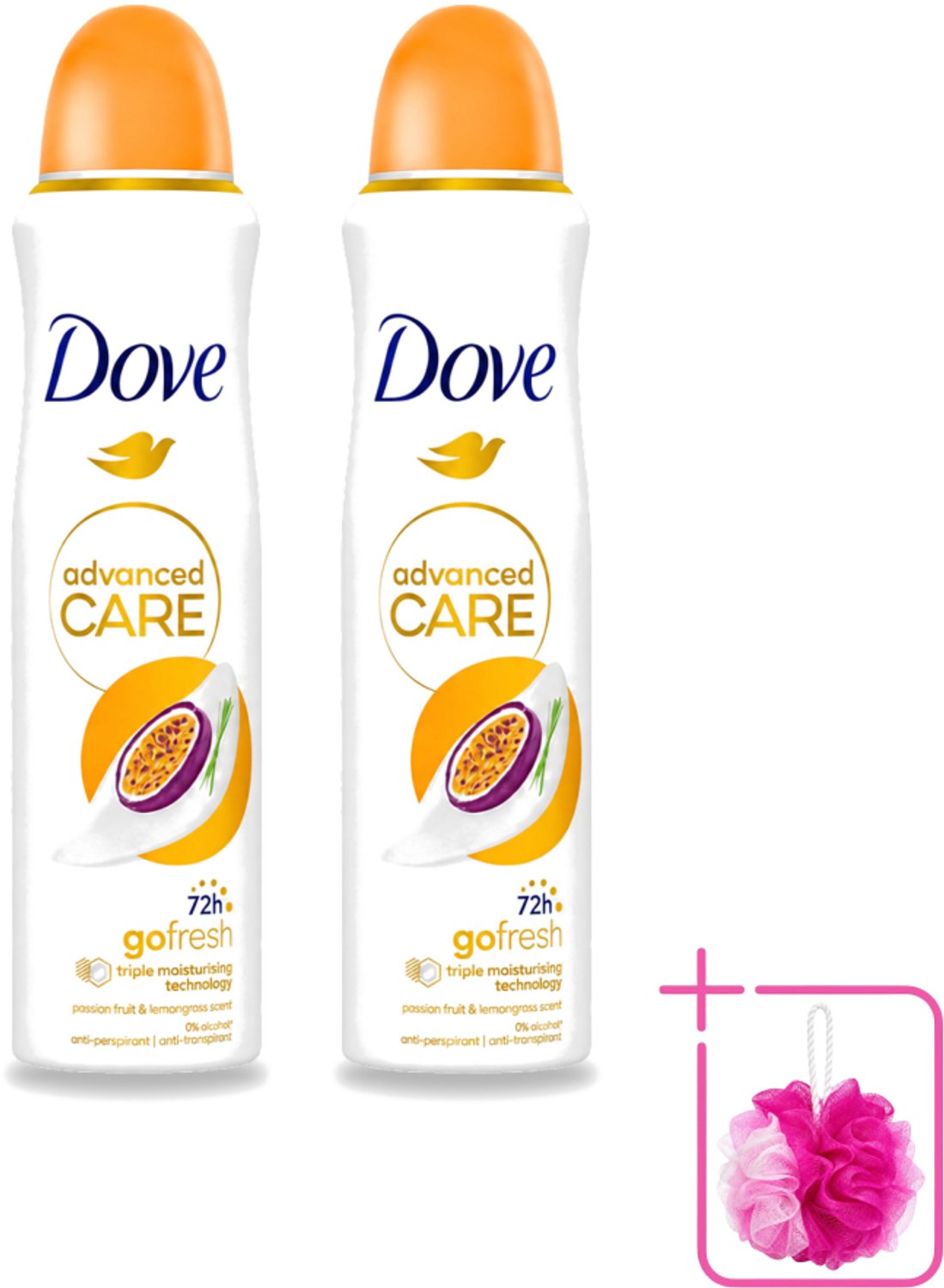 2 x Dove - Deospray - Passievrucht & Citroengras - 150 ml - Bulkverpakking - Passievrucht en citroengras - Douchemop - Anti-transpirant