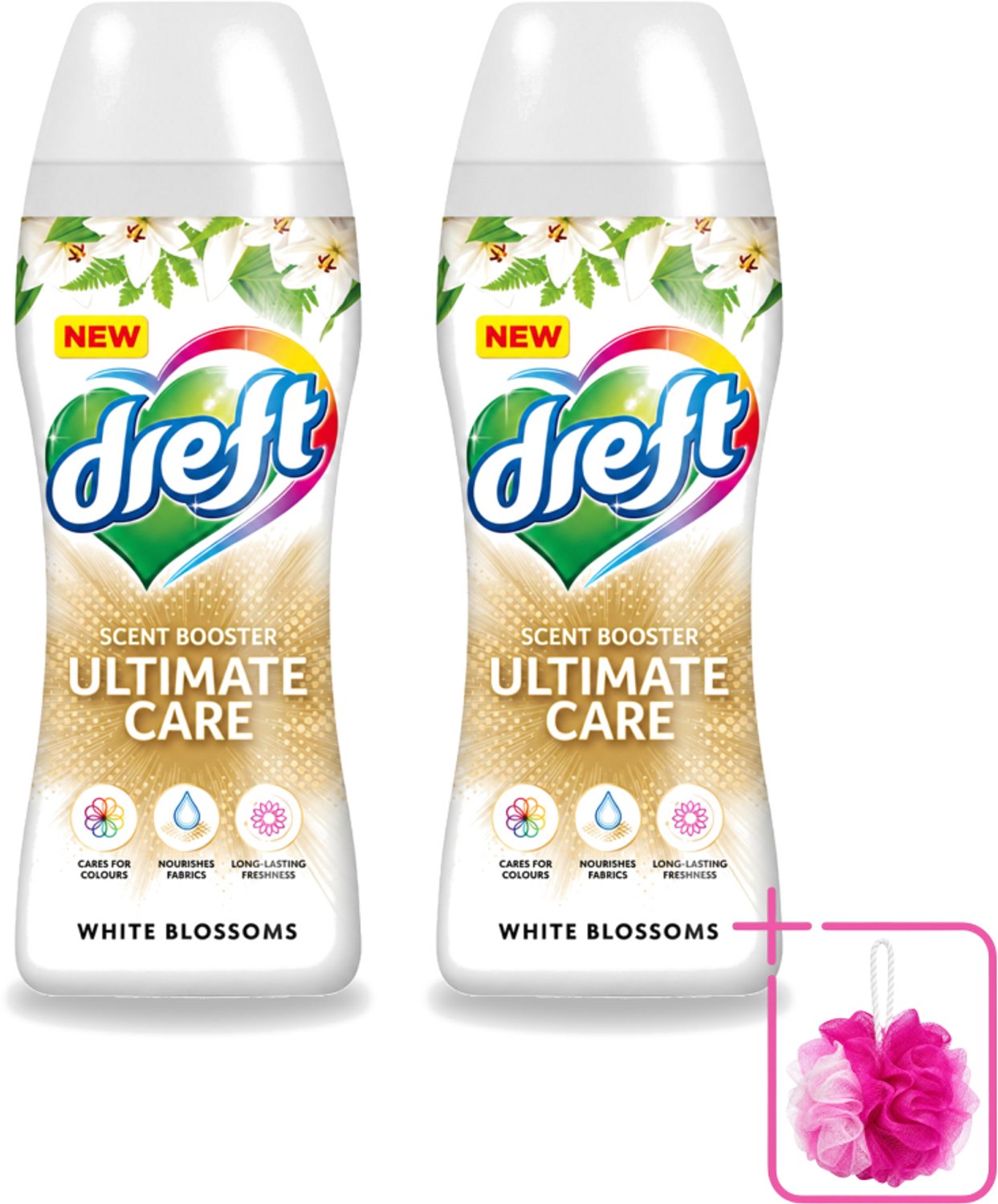 2 x Dreft - Ultimate Care - Wasverzachter - Geurbooster - Gekleurde Was - Witte Bloem - 15 Wasbeurten - Bulkverpakking - Wasmiddel - Douchemop - Geurbooster