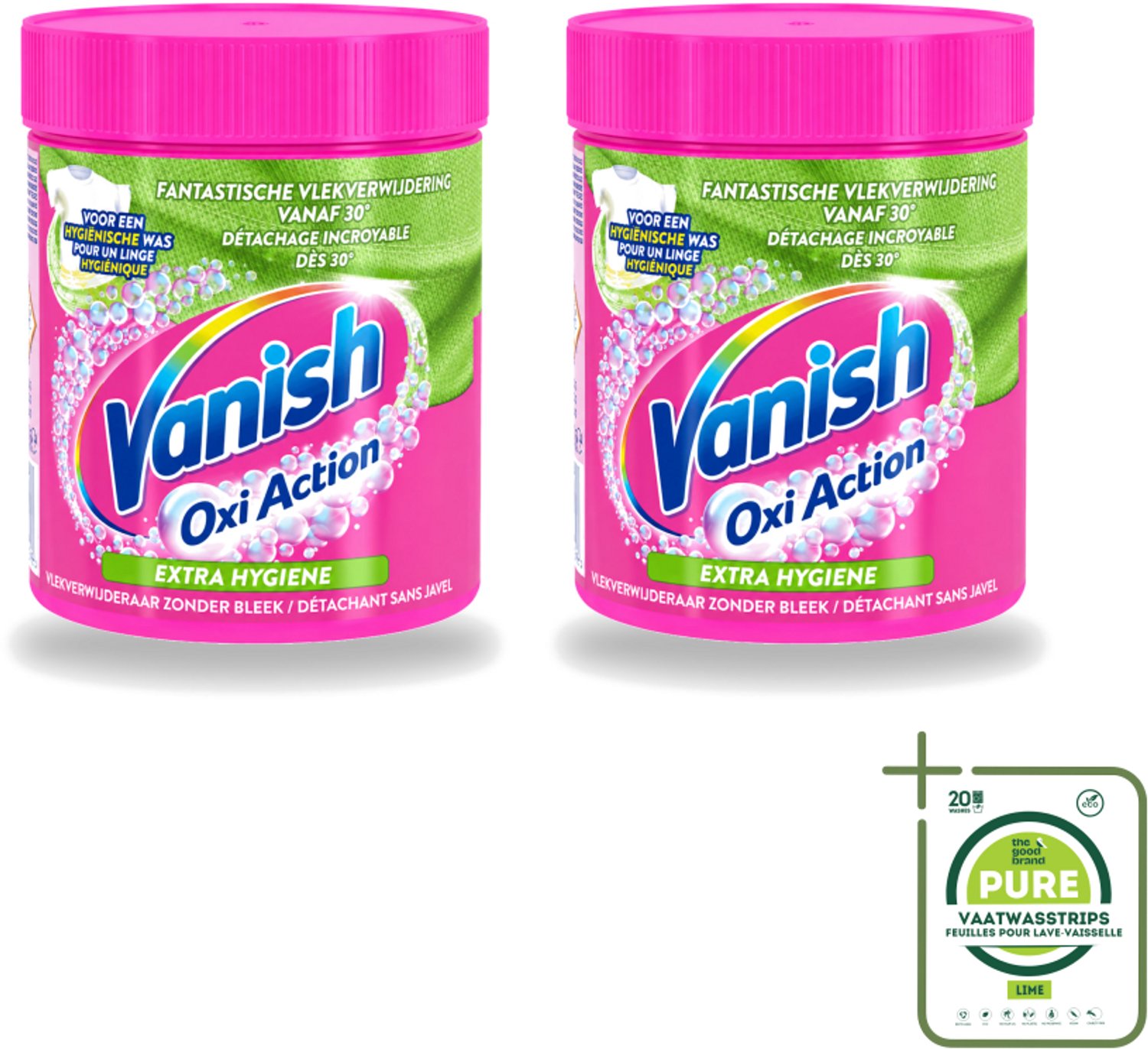 2 x Vanish Oxi Action - Extra Hygiene - Vlekkenverwijderaar Poeder - Zonder Bleek - Gekleurde Was - 470 Gram - Grootverpakking - Vaatwasstrips - Wasmiddel - Vlekverwijderaar - Hygiëne - Gekleurde Was - Wasbeurt
