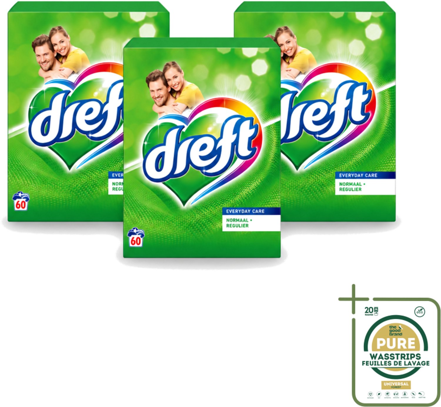 3 x Dreft - Everyday Care - Waspoeder - Gekleurde Was - Original - 60 Wasbeurten - Wasstrips - Waspoeder - Gekleurde Was - Kleurbeschermend - Waspoeder Voor Kleding - Waspoeder Origineel