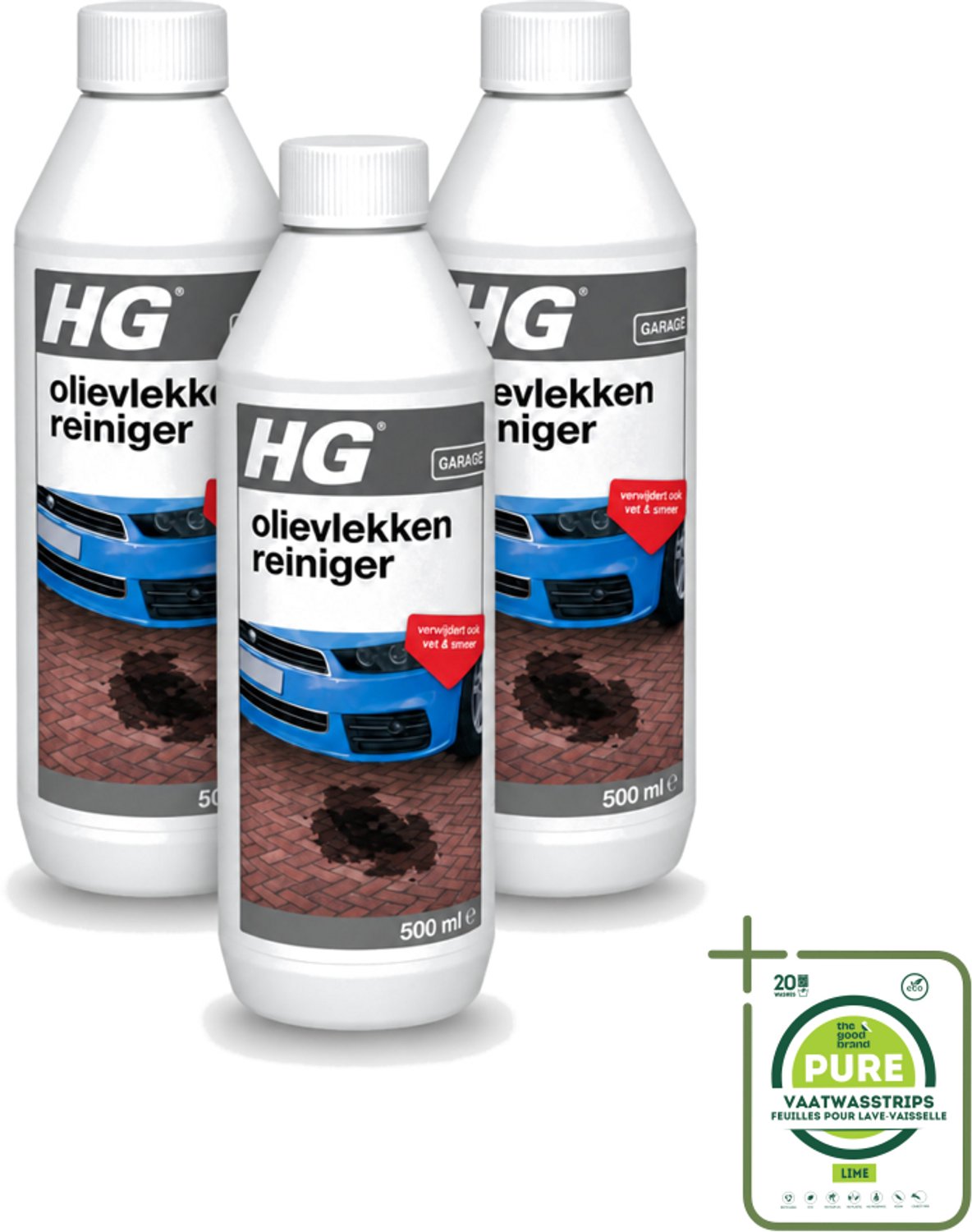 3 x HG - Olievlekkenreiniger - Verwijdert Ook Vet & Smeer - 500 ml - Grootverpakking - Vaatwasstrips - Olievlekkenreiniger - Vetvlekken - Smeer - Beton Reinigen - Cement Reinigen