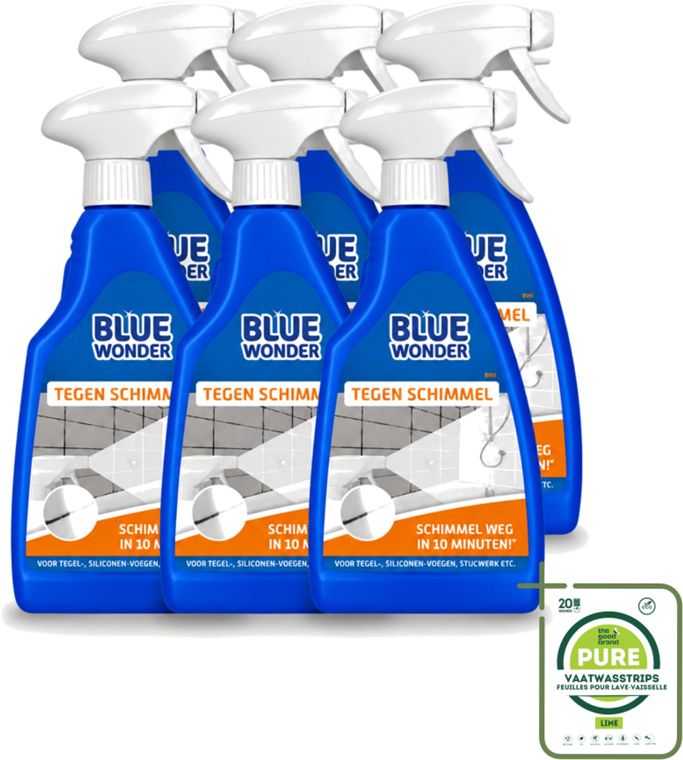 6 x Blue Wonder - Speciaalreiniger tegen Schimmel - Sprayfles - 500 ml - Grootverpakking - Schimmel Reinigen - Schimmel Weg - Schimmel Op Wanden - Schimmel Op Vloeren - Schimmel Op Voegen