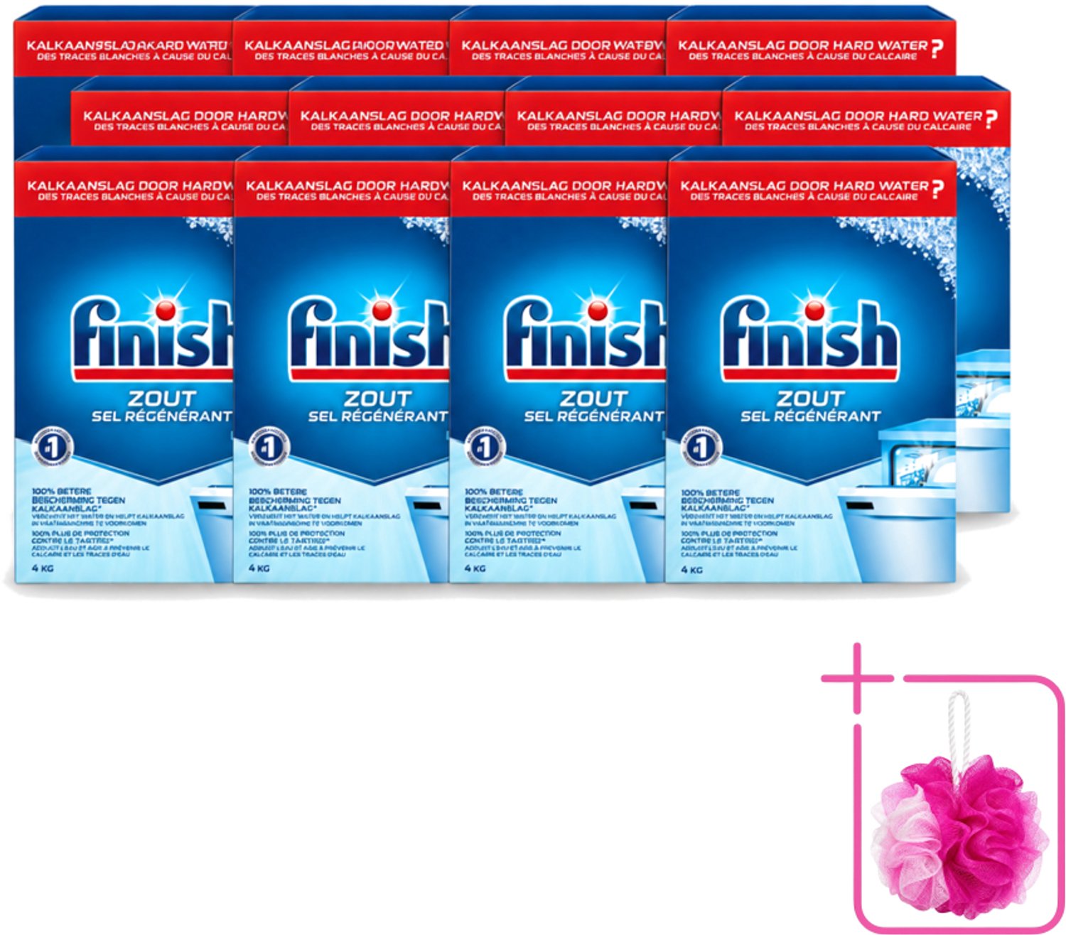 12 x Finish - Vaatwasmachine Zout - Anti-Kalk & Anti-Corrosie - 4 kg - Bulkverpakking - Vaatwasmachine zout - Douchemop - Kalkvoorkomend
