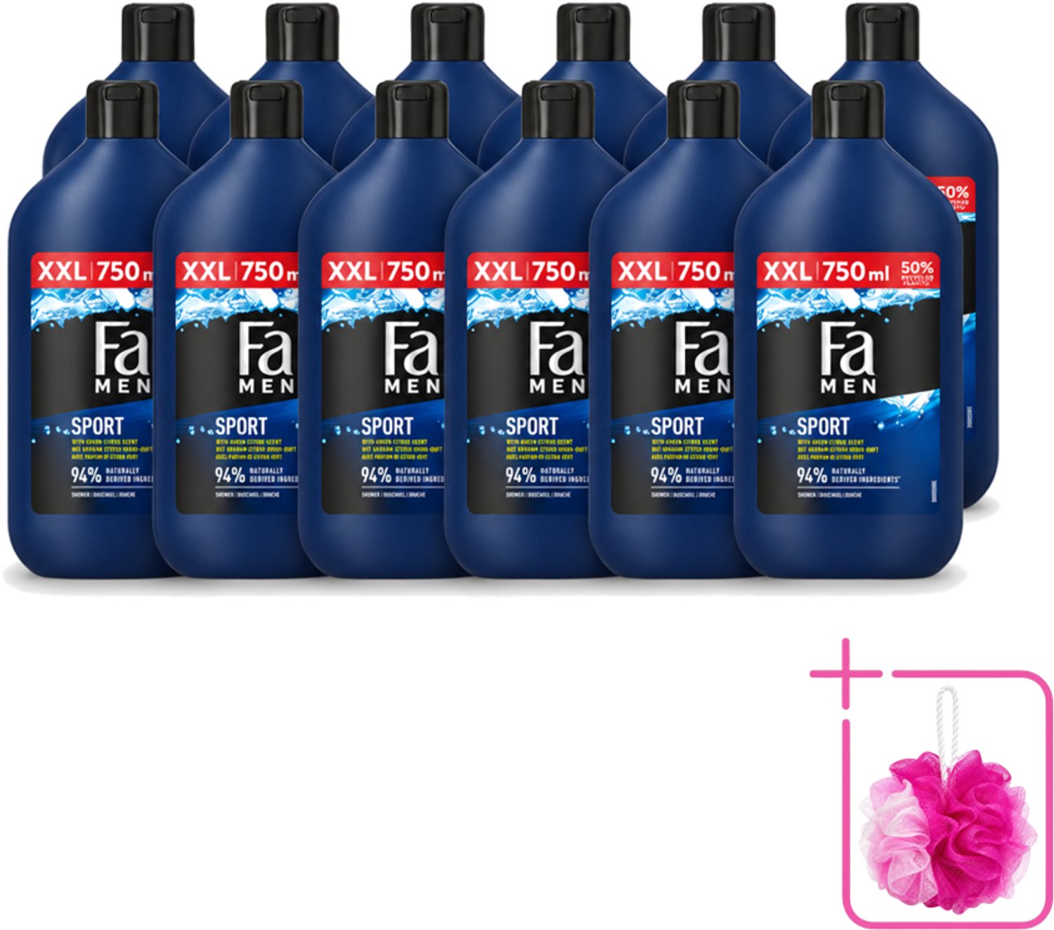 12 x Fa Men - Sport - Douchegel - Groene Citrus - 750 ml - Bulkverpakking - Douchegel voor mannen - Douchemop - Sport douchegel