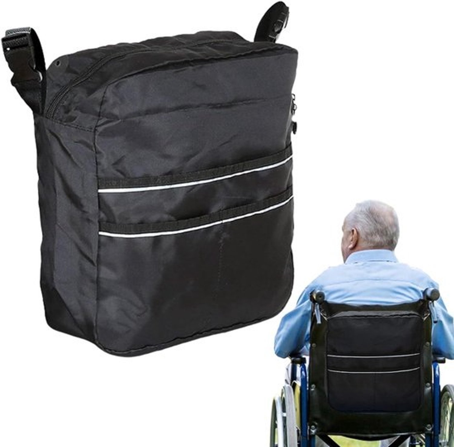 Rolstoeltas - Scootmobiel tas - Dagelijks gebruik - Reflecterende veiligheid - 12 x 4.5 x 12.5 inch - Zwart