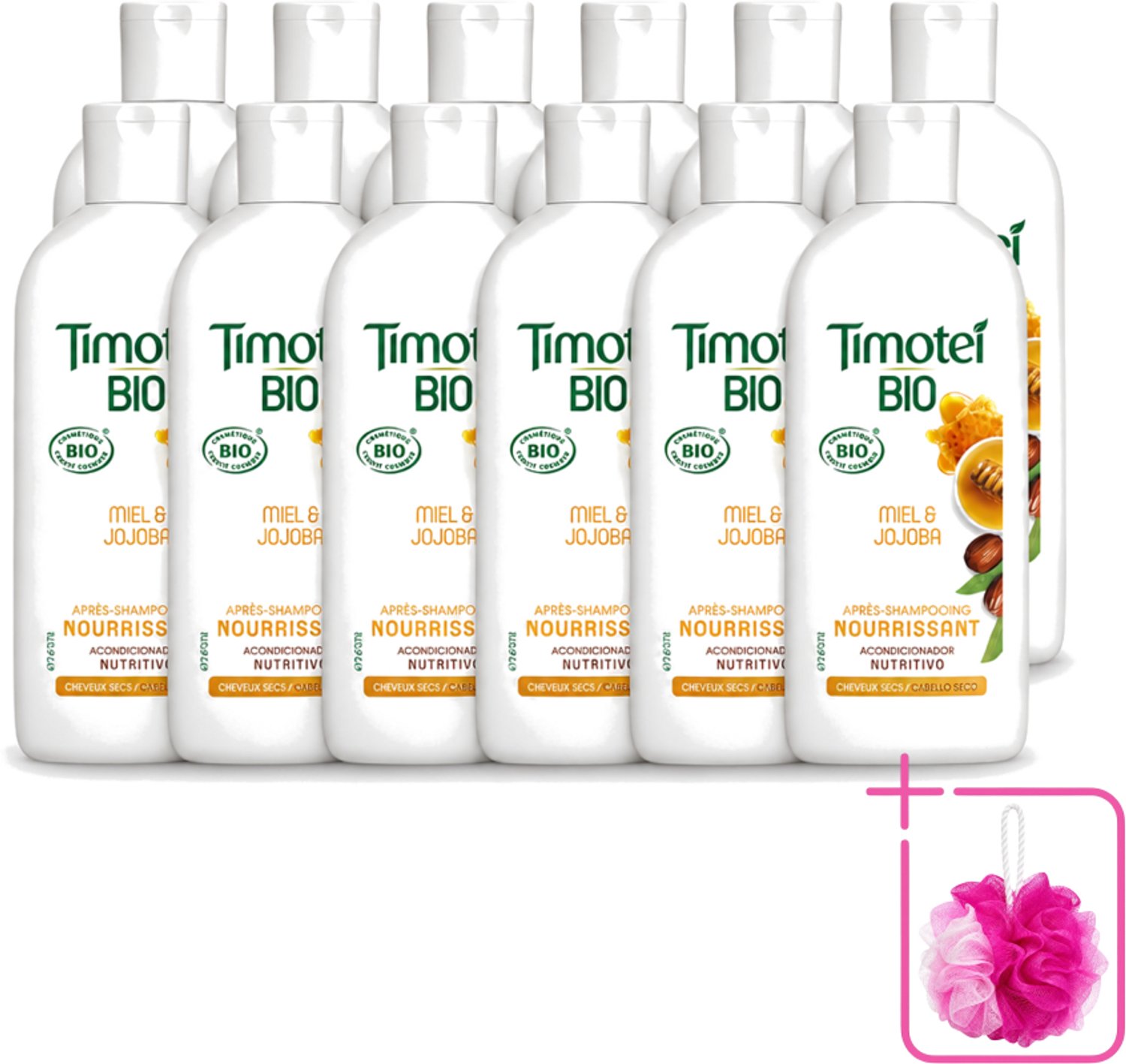 12 x Timotei - Crèmespoeling - Honing & Jojoba - Biologisch - Droog Haar & Droge Hoofdhuid - 250 ml - Bulkverpakking - Crèmespoeling - Douchemop - Droog haar