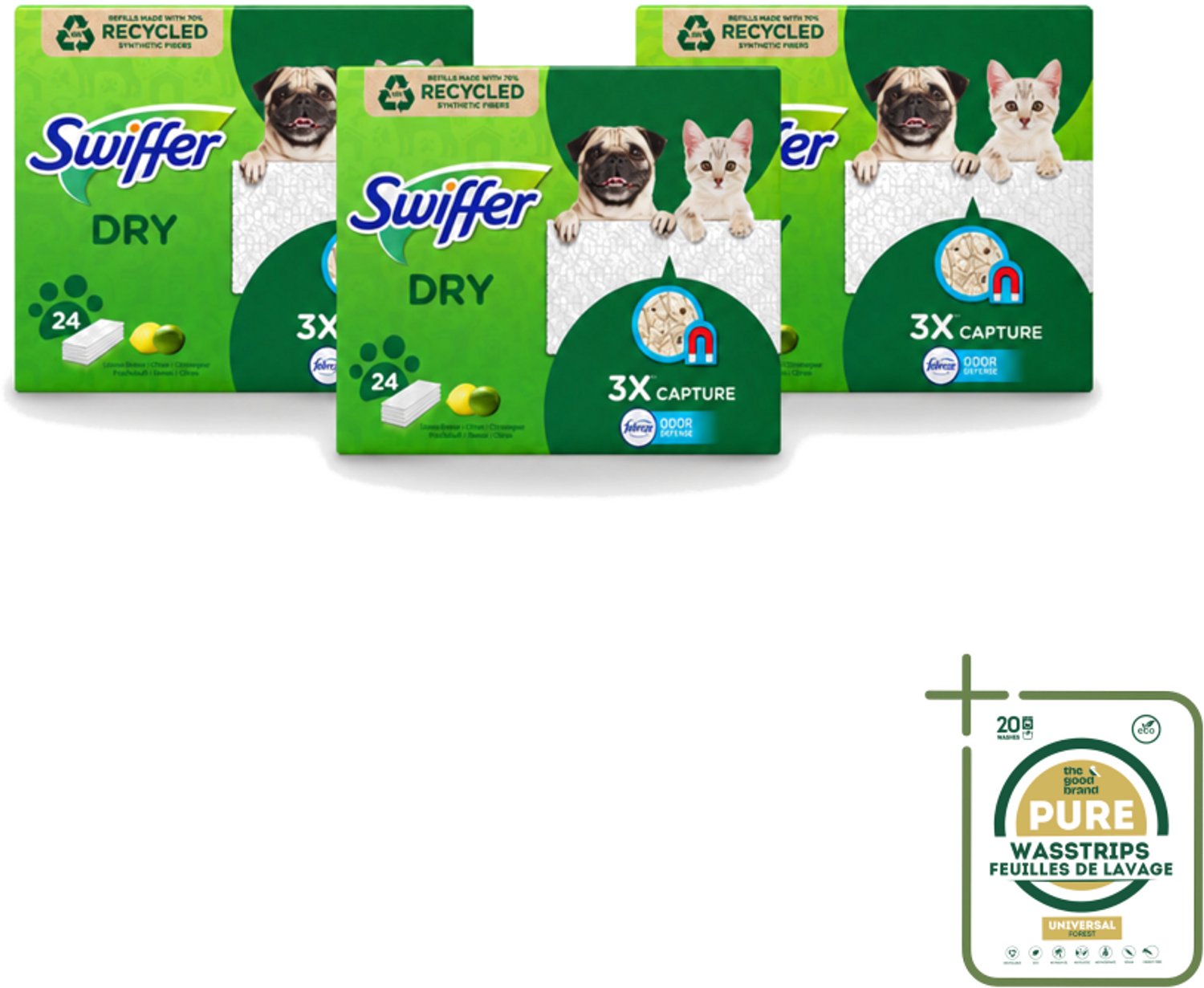 3 x Swiffer Dry - Vloerdoekjes - Navulling - Febreze Citroengeur - 24 Doekjes - Wasstrips - Vloerdoekjes - Schoonmaken - Stof Vangen - Vuil Vangen - Haren Vangen