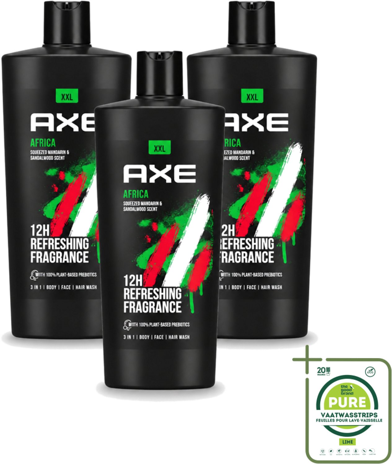 3 x AXE – Douchegel – Africa – 700 ml - Grootverpakking - Vaatwasstrips - Douchegel - Douchegel Africa - Douchegel Voor Mannen - Douchegel Warme Geur - Douchegel Kruidige Geur
