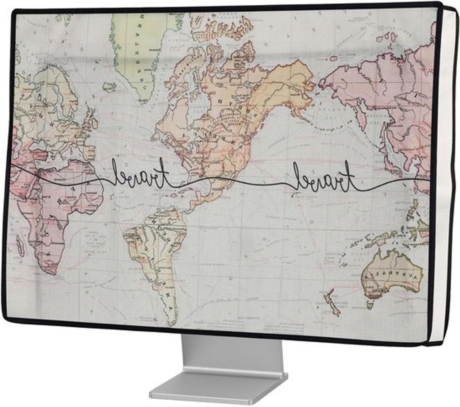 Monitor Beschermhoes - Afdekhoes Linnen - Scherm Netjes Houden - Scheurbestendig Materiaal - 24-26 Inch - Wereldkaart