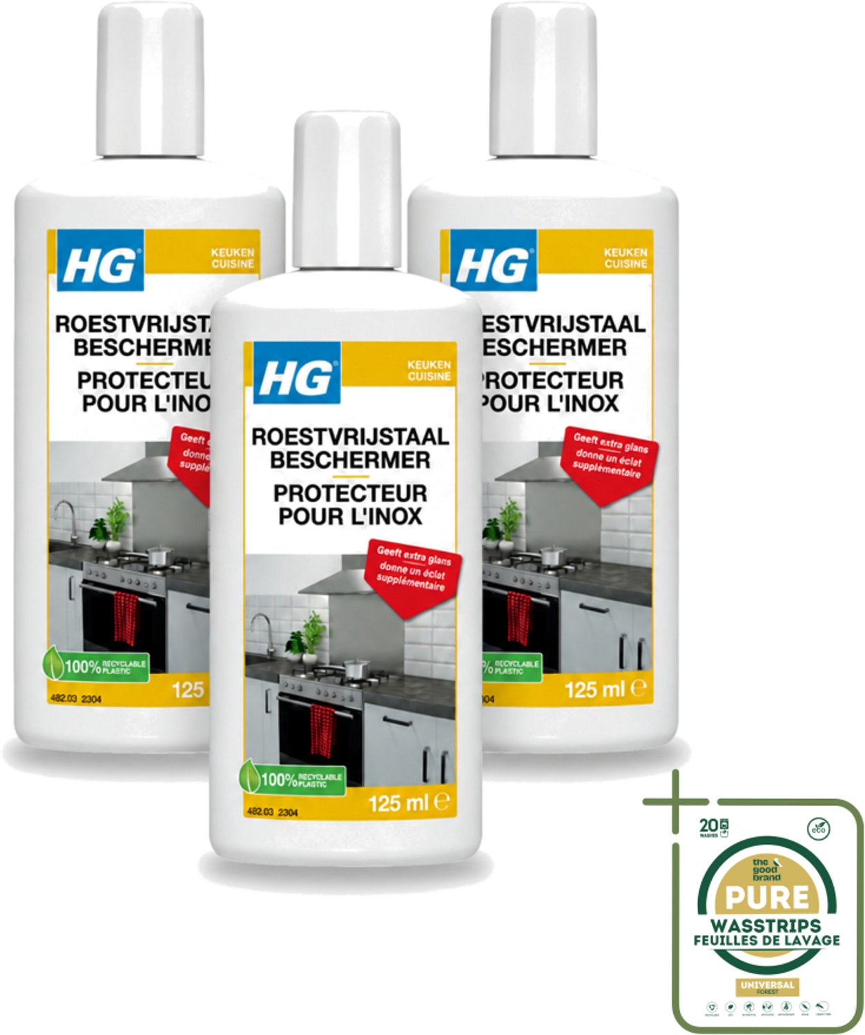 3 x HG - Roestvrijstaal Beschermer - Geeft Extra Glans - 125 ml - Roestvrijstaal Reiniger - Roestvrijstaal Beschermer - Keuken Reiniger - Glans Geven Roestvrijstaal - Vlekken Verwijderen Roestvrijstaal
