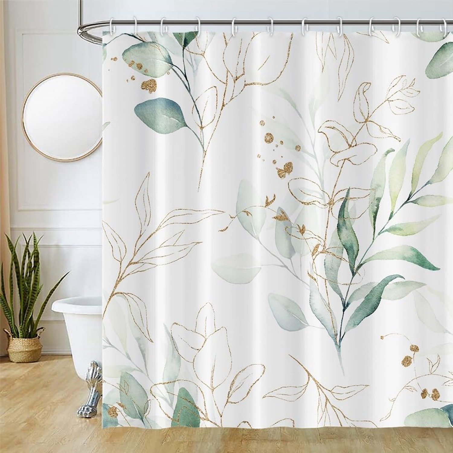 Douchegordijn 180 x 240 cm - polyester met eucalyptus bladeren - anti-schimmel en waterdicht - ShopVlot