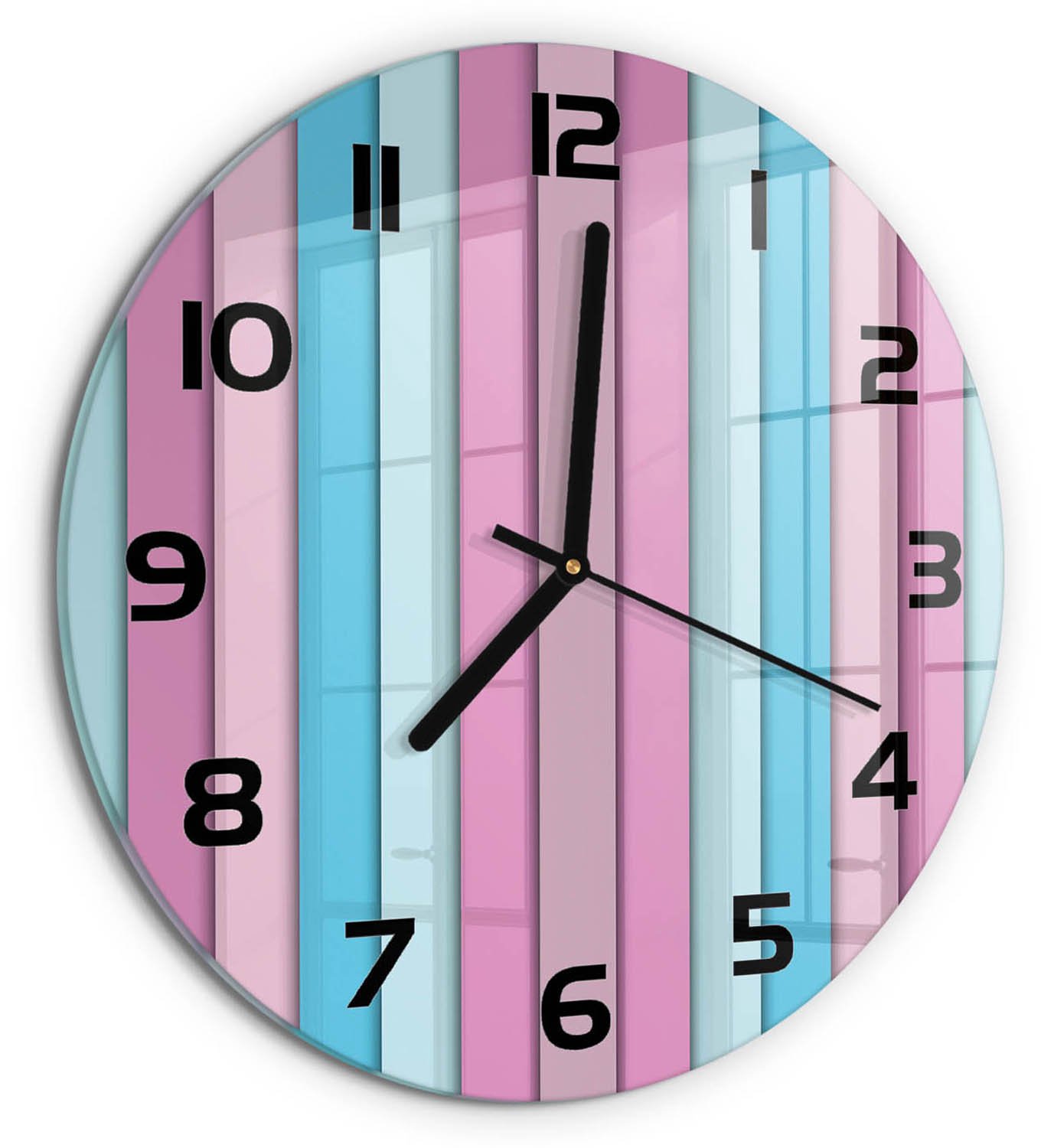 TULUP Wandklok - Kleurrijke strepen Glazen Klok Met Print - fi30 cm - Veelkleurig Wandklok Glas Met Motief - Zwarte handen - Ronde Klok - Wandklok Glas Decoratie - Gekleurde Glazen Klok