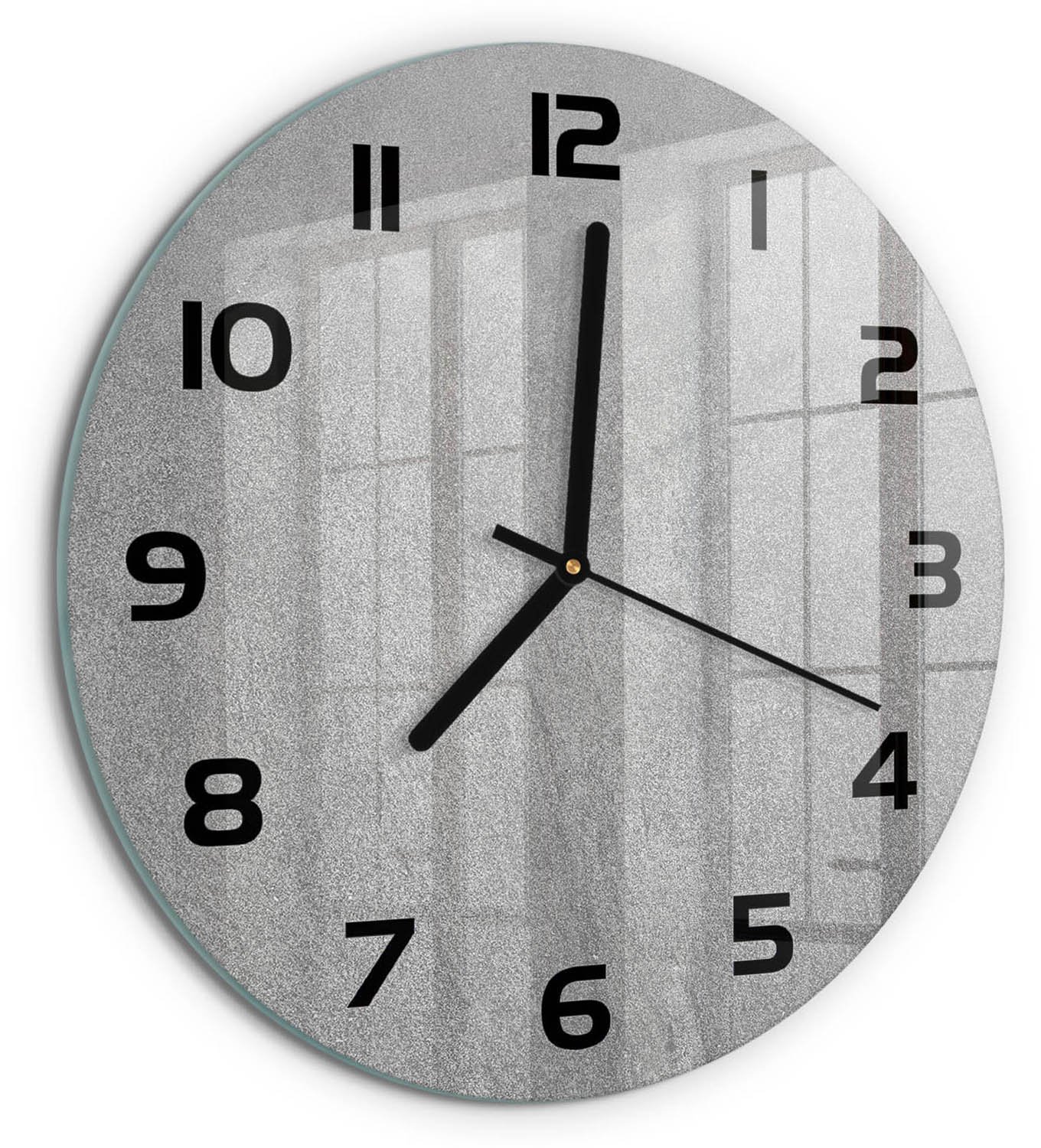 TULUP Wandklok - Grijze muur Wandklok Glas Met Motief - fi30 cm - Grijs Decoratieve Glazen Klok - Zwarte handen - Ronde Klok - Gekleurde Glazen Klok - Glazen Klok Met Print