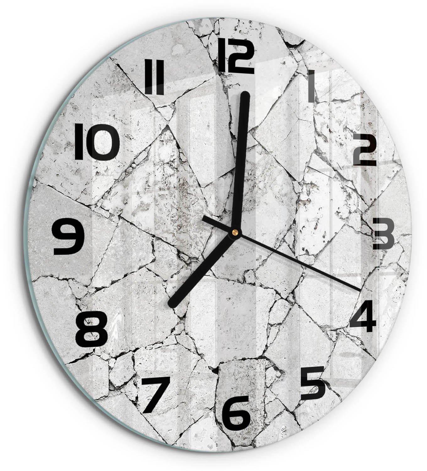 TULUP Wandklok - Stenen muur Wandklok Glas Met Motief - fi30 cm - Wit Decoratieve Glazen Klok - Zwarte handen - Ronde Klok - Gekleurde Glazen Klok - Glazen Klok Met Print