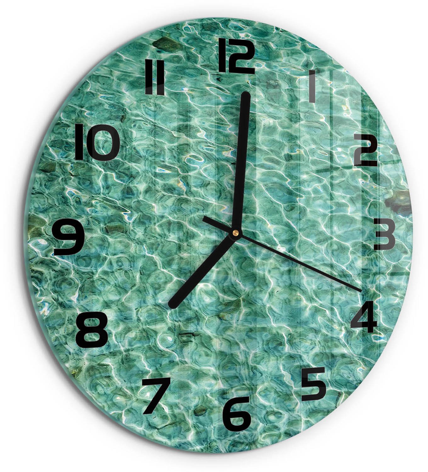 TULUP Wandklok - Transparant water Wandklok Glas Met Motief - fi30 cm - Groente Decoratieve Glazen Klok - Zwarte handen - Ronde Klok - Gekleurde Glazen Klok - Glazen Klok Met Print