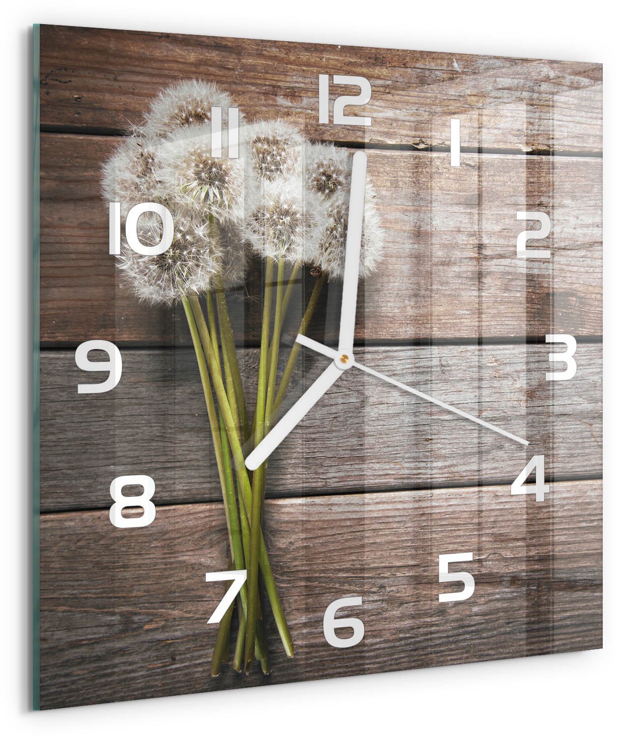 Tulup Wandklok - Paardenbloemhout Klok Glas Met Opdruk - 30x30 cm - Bruin Moderne Wandklok Glas - Witte handen - Vierkante Klok - Decoratieve Glazen Klok - Glazen Wandklok Design