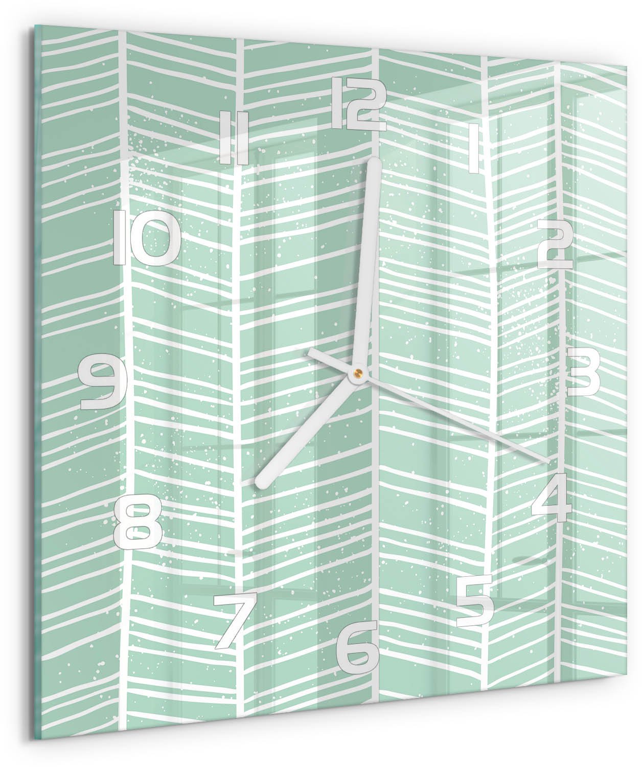 TULUP Wandklok - Visgraatpatroon Klok Glas Met Opdruk - 30x30 cm - Groente Moderne Wandklok Glas - Witte handen - Vierkante Klok - Decoratieve Glazen Klok - Glazen Wandklok Design