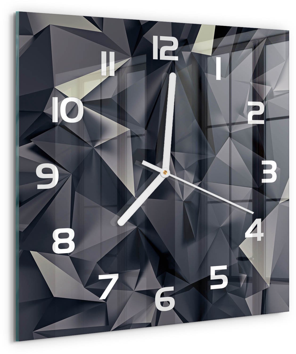 TULUP Wandklok - Abstracte achtergrond Wandklok Glas Decoratie - 30x30 cm - Zwart Gekleurde Glazen Klok - Witte handen - Vierkante Klok - Klok Glas Met Opdruk - Moderne Wandklok Glas