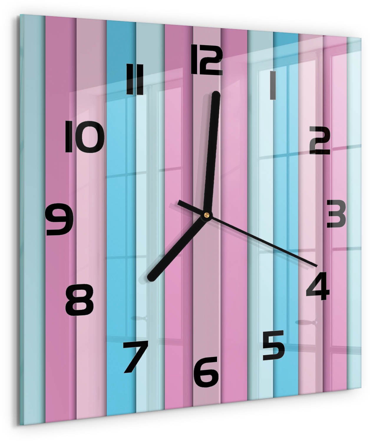 TULUP Wandklok - Kleurrijke strepen Klok Glas Met Opdruk - 30x30 cm - Veelkleurig Moderne Wandklok Glas - Zwarte handen - Vierkante Klok - Decoratieve Glazen Klok - Glazen Wandklok Design