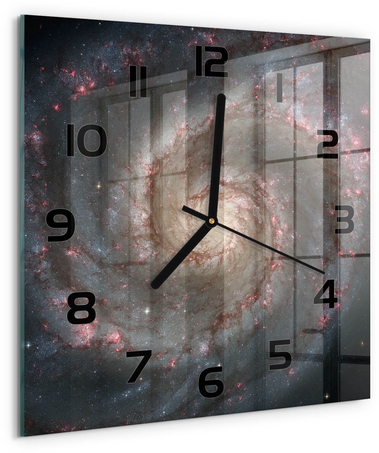 Tulup Wandklok - Mist Klok Glas Met Opdruk - 30x30 cm - Zwart Moderne Wandklok Glas - Zwarte handen - Vierkante Klok - Decoratieve Glazen Klok - Glazen Wandklok Design