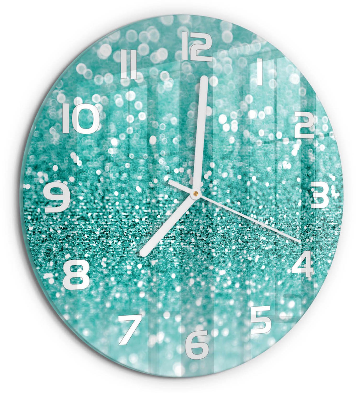 TULUP Wandklok - Kleine dingen Glazen Wandklok Design - fi30 cm - Blauw Klok Glas Met Opdruk - Witte handen - Ronde Klok - Wandklok Glas Met Motief - Decoratieve Glazen Klok