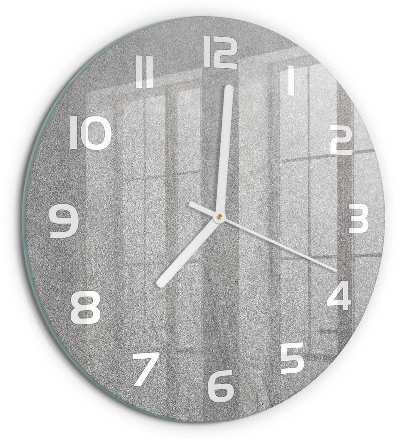TULUP Wandklok - Grijze muur Wandklok Glas Decoratie - fi30 cm - Grijs Gekleurde Glazen Klok - Witte handen - Ronde Klok - Klok Glas Met Opdruk - Moderne Wandklok Glas