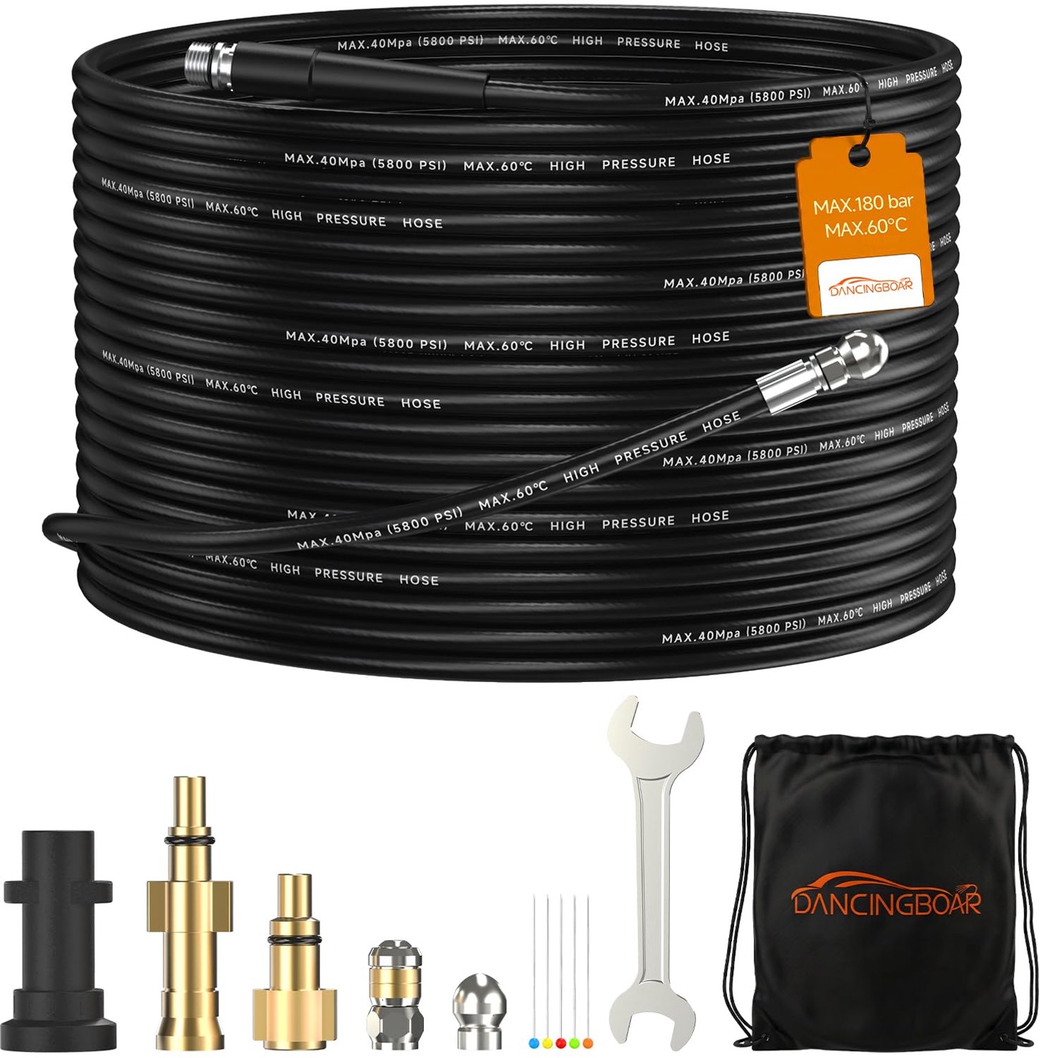 DANCINGBOAR 30M Pressure Washer Drain Hose Cleaning Kit