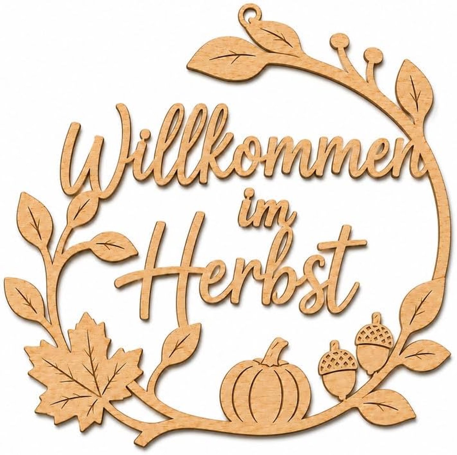 Willkommen Herbst Türschild uit hout, Herfstdeurdecoratie met pompoen esdoornblad en eikels, Rustieke entreedecoratie - ShopVlot