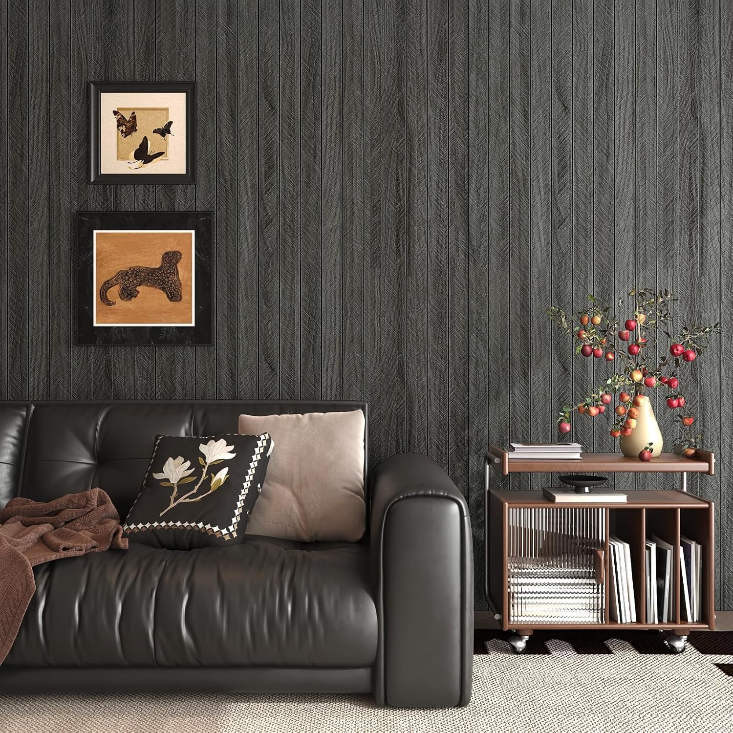 Behang zelfklevend houtlook zwart 30cm x 5m - donker houten patroon - perfect voor woonkamer of gang - ShopVlot
