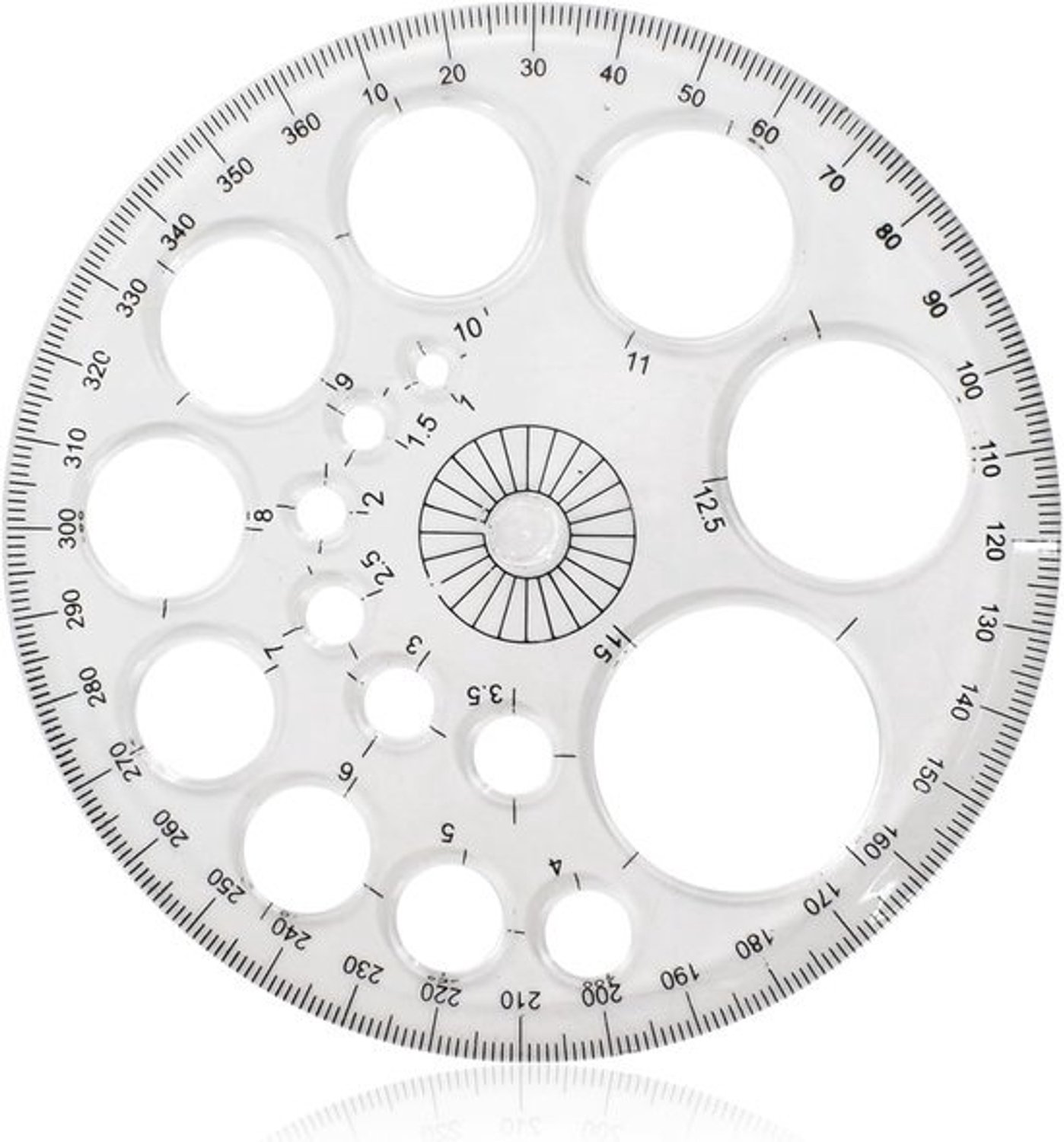 Plastic Circle Template - Cirkel Tekenmal - Tekenen en Studeren - 16 Verschillende Maten - 11.5 x 11.5 cm - Transparant