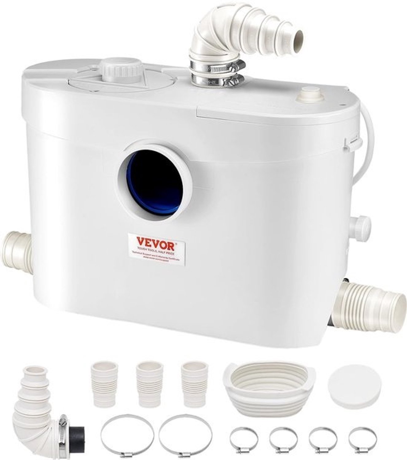 VEVOR Verkleiningspomp voor toilet, 900 W, opvoerhoogte 12 m, met 4 wateringangen, afvalwaterafvoermachine voor toilet, kelder, douche, wastafel, wasgoed