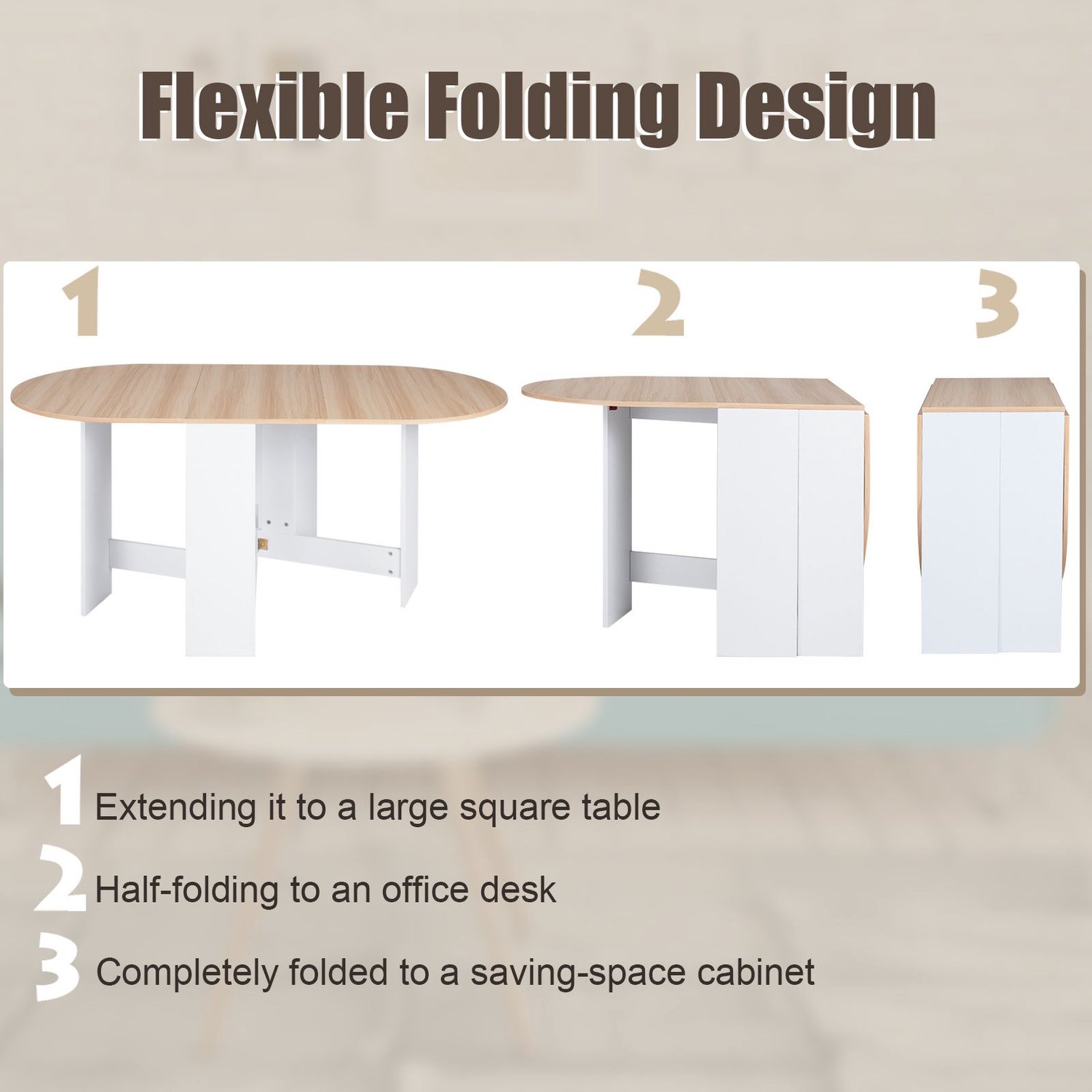 SureDeal® - Eettafel - Multifunctionele Opvouwbare Tafel - 163x80x75 cm - Wit