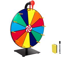 jxgzyy Spinning Prize Wheel 30,5 cm tafelblad roulette spinner wiel met droog wissen markers en gum 12 kleuren slots fortuin draaiende wiel voor beurs