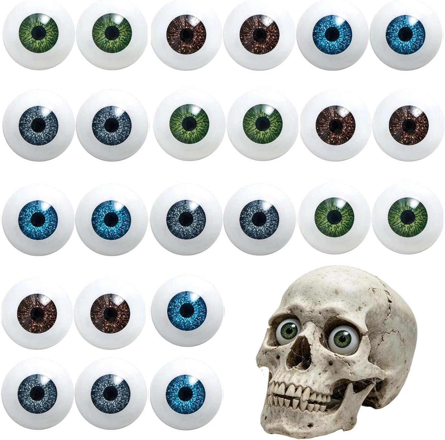 24 stuks kunstmatige oogbollen, griezelig, half-holle, Halloween-ogen, meerkleurig - ShopVlot