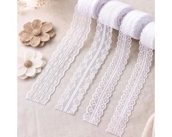 VGOODALL 40 m kanten lint, 4 rollen wit vintage lint 2 kanten bloemen voor bruiloft tafeldecoratie knutselen cadeaulint doe-het-zelf handwerk