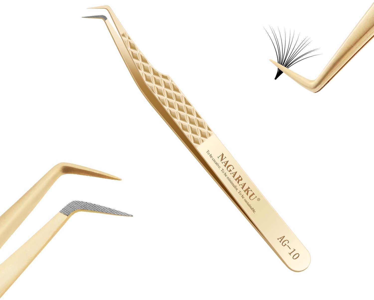 NAGARAKU Fiber Tip Volume Wimperpincet Precise Point No Gap Fan Professionele Gebogen Roestvrijstalen Precisiepincet Wimper Pincet Antislip Grip Lash