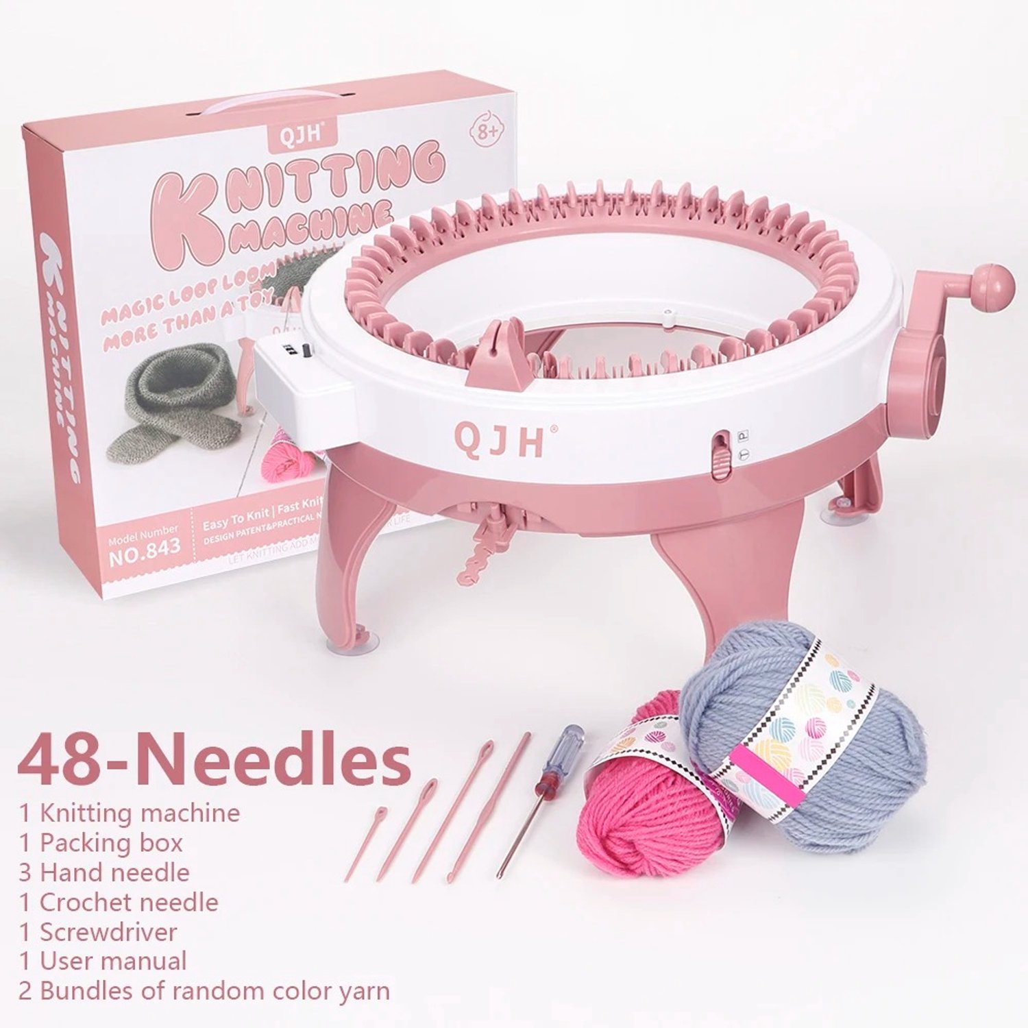 Cherrys Finds - Breimachine - Breimolen - Knitting machine - Breimachine met 48 naalden - Echte Breimachine Kit - Loom Machine - Met Haak en Wol - Roze