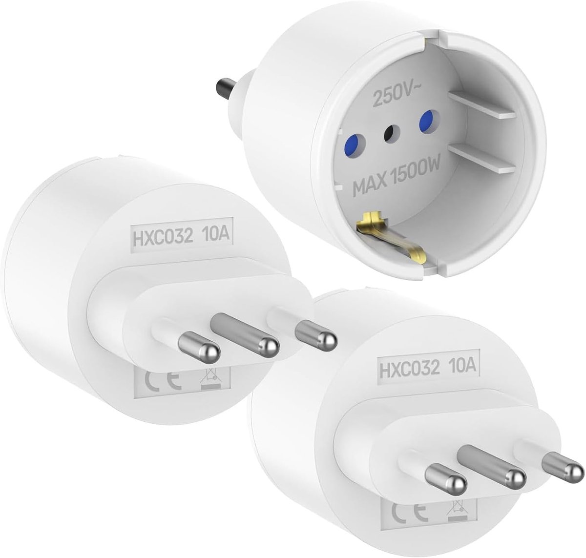 3 pcs adapter Italian plug to Schuko socket, Schuko to small plug (10A), German Italian adapter for Italy, Chile - ShopVlot