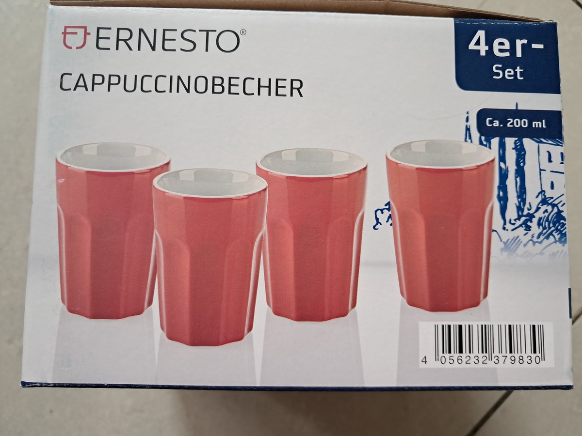 Ernesto Cappuccino bekers - 4 delig - Rood - Hoogwaardig porselein - ca 200ml