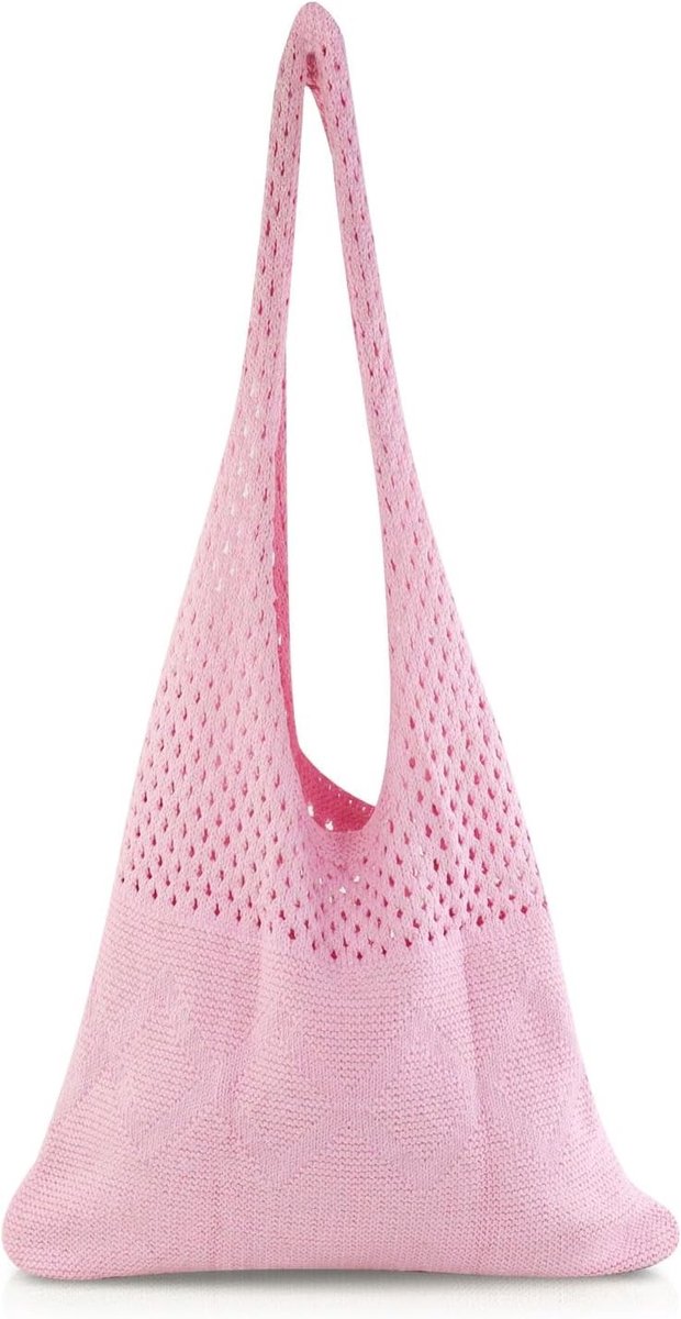 Bohemian Strandtas voor Vrouwen - Ruime Casual Tote voor Vakantie, Strand en Winkelen in Roze