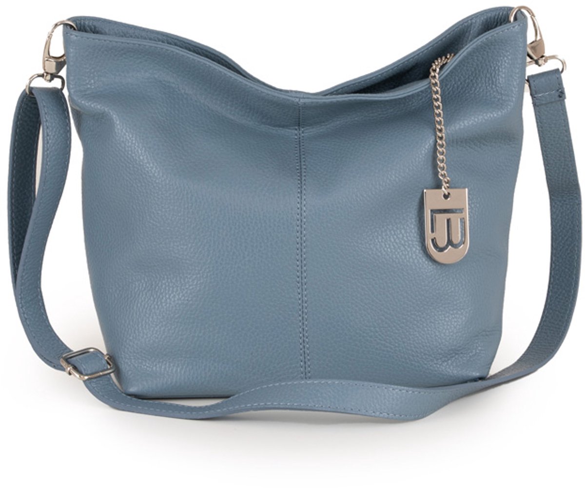 Outspot - Luxueuze Italiaanse lederen handtas in 11 stijlvolle, frisse kleuren - Lichtblauw