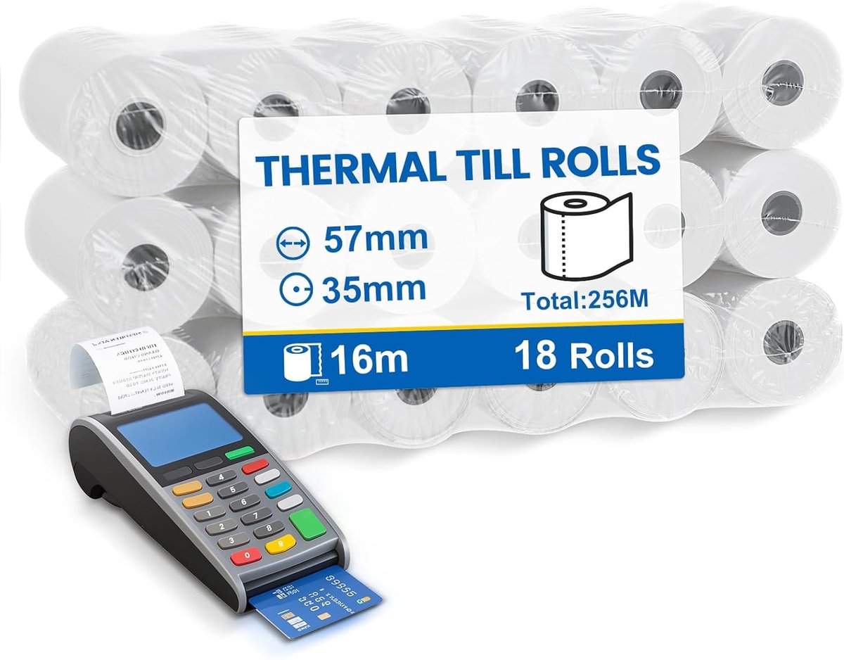 Bafumiu (18 rolls) 57mm thermal till rolls - thermal paper 57mm x 12mm x 16m, compatible with most printing - ShopVlot