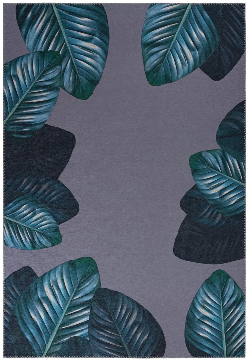 Dutch XXL Laagpolig Vloerkleed | Tapijt | Tropical | Bladeren | Zwart/Groen | 80x150 cm Zwart / Groen